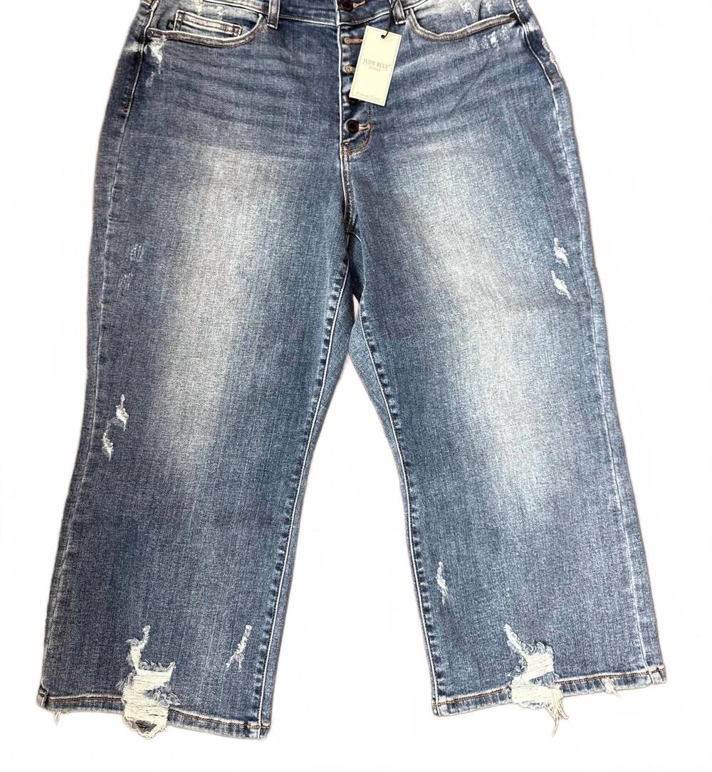 NEW JUDY BLUE women's button fly crop jeans in medium wash